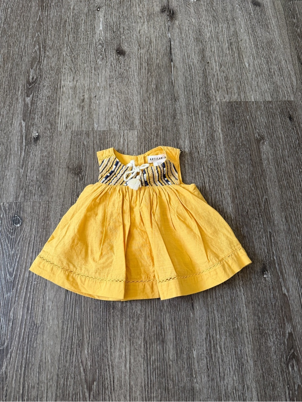 Artisan Ny Yellow Dress with Navy Smocked Detail